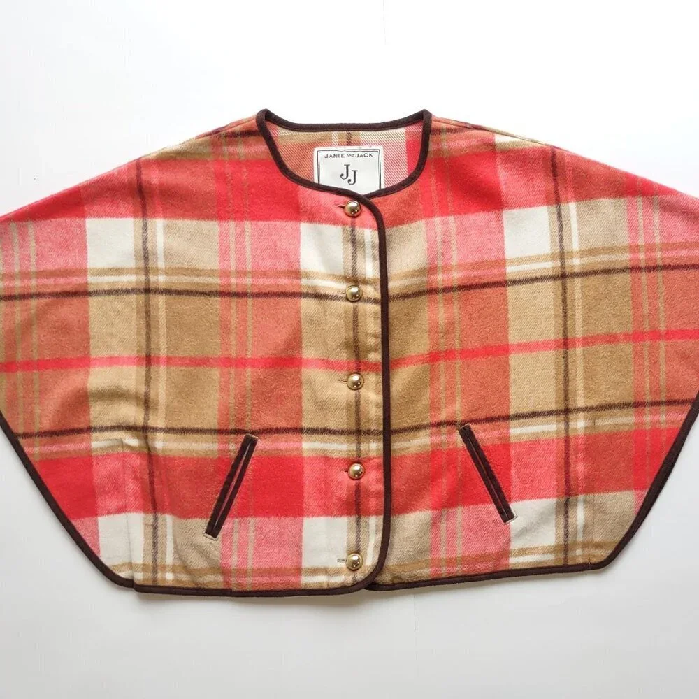 Janie and Jack Girl's Plaid Cape w/ Pockets  Lightweight Outerwear  Size 3/4